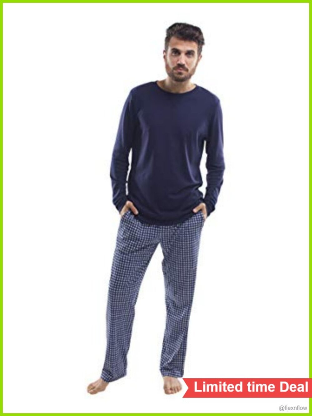 Mens Pima Cotton Pajama Set Long Sleeve Lounge Sleepwear